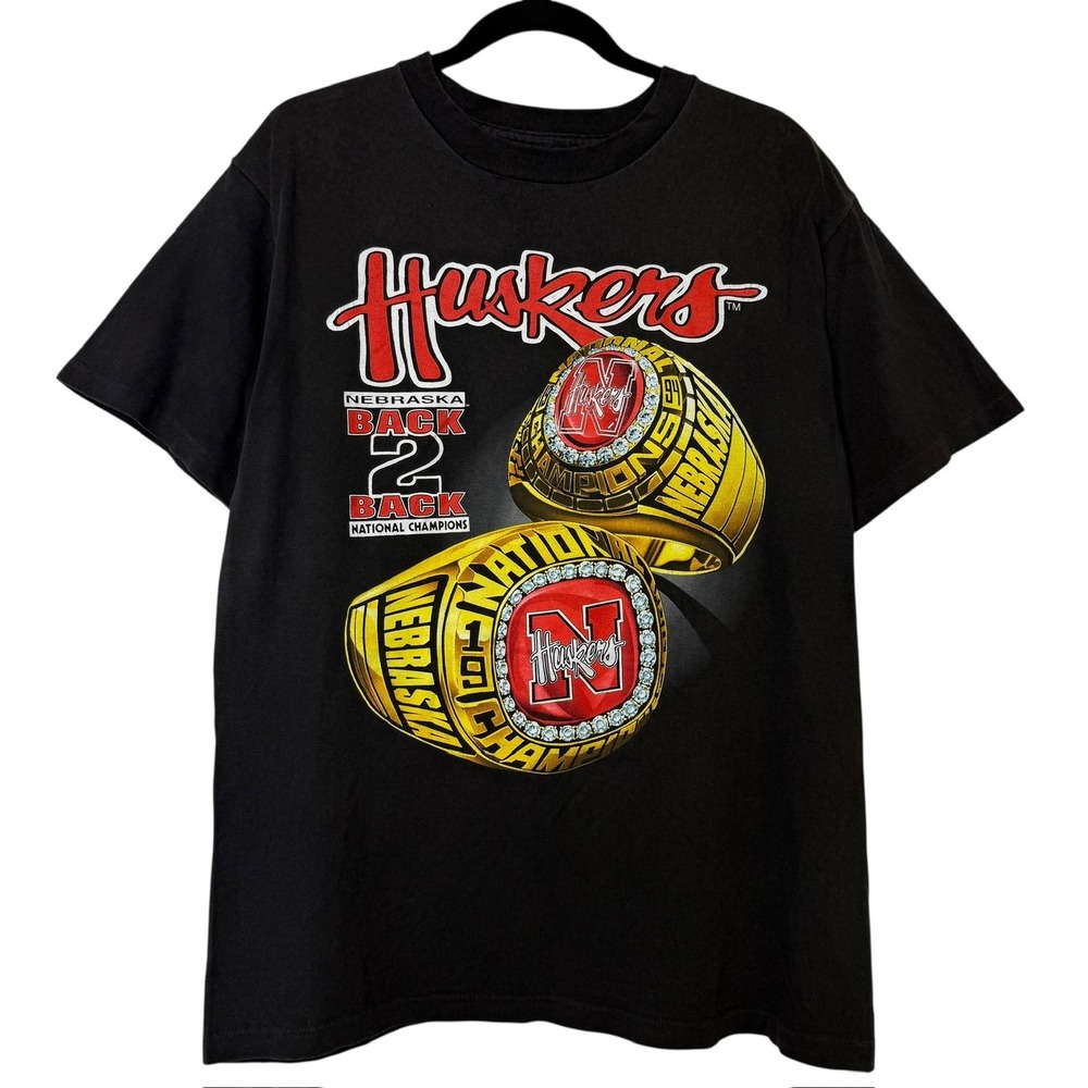 90's Nebraska Cornhuskers Rings T-Shirt Sz L (B2158)